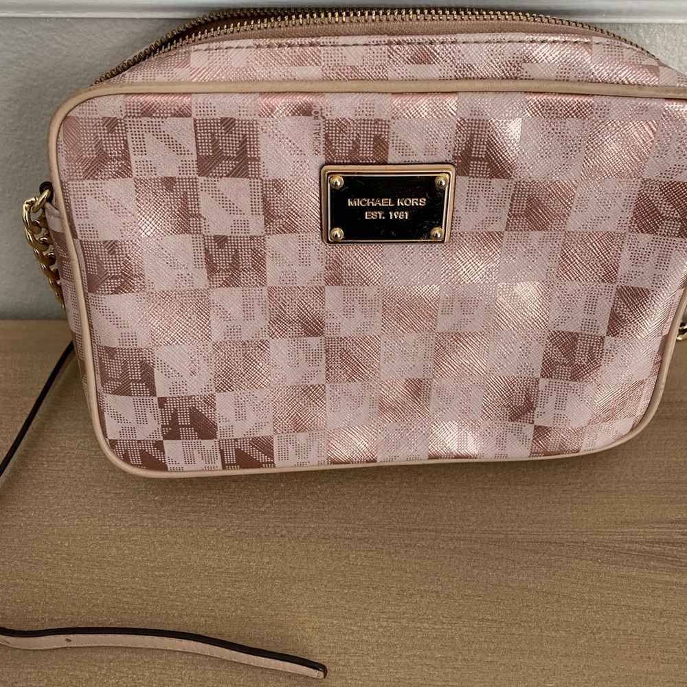 Michael Kors Rose gold checkered crossbody bag